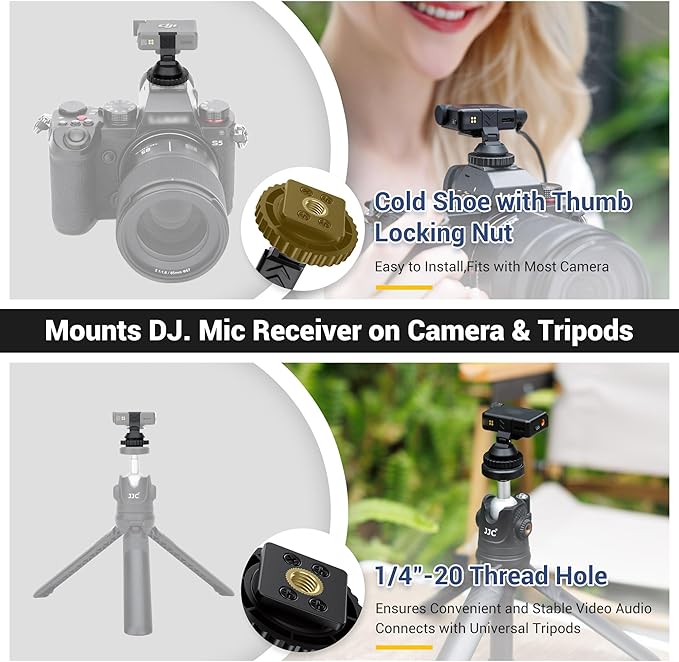 JJC Cold Shoe Mount Adapter for DJI Mic Mini with 1/4"-20, Durable ABS Cold Shoe Adapter Angle Adjustable, Hot Shoe Accessories for DSLR Camera Vlogging Video Recording, Not for DJI MIC 1/2