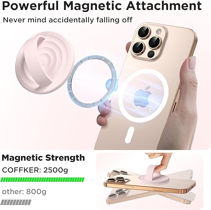 Magnetic Phone Grip Ring Holder, Liquid Silicone Magnet Cell Phone Grip Finger Loop, Compatible with Magsafe, Back of Phone for iPhone 17/16/15/14/13/12 Series, Lovely Pink