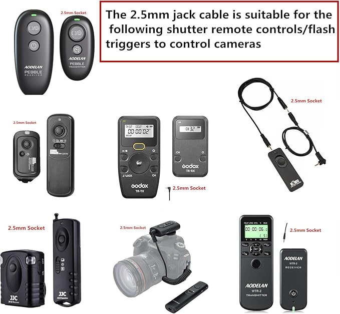 2.5MM-DC3 (MC-DC3) Shutter Release Cable is Suitable for Nikon Cameras Z5II/Z50II/ZR Supports Connection to The Camera Remote Control to Achieve Focusing and Taking Photos(2.5mm-DC3 2pcs)