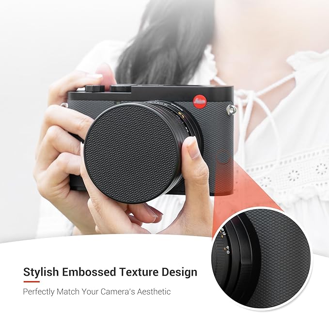 Metal Lens Cap Cover Protector for Leica Q3 43 Q3 Q Q-P QP Camera with PU Leather on Surface & Microfiber Fabric Interior Anti-Scratch Dustproof Protective Lens Cap Accessories for Q3 43 Q QP