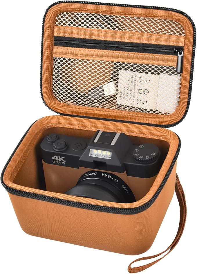 Vlogging Camera Case Compatible with for Duluvulu/for VJIANGER/for JGIPL/for TEBNGIHNM 4K Digital Cameras for Youtube. Vlog Camera Carrying Storage for Lens, Cable and Other Accessories - Brown