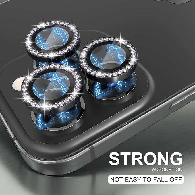 Choiche Compatible for iPhone 14 Pro/iPhone 14 Pro Max Camera Lens Protector Bling, 9H Tempered Glass Camera Cover Screen Protector Metal Ring Decoration Accessories (Diamond-Black)
