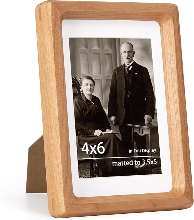 Dreamland 4x6 Matted to 3.5x5 Picture Frame Solid Cherry Wood Picture Frames Handcrafted Rounded Corner with HD Tempered Glass Tabletop or Wall Mount Display, 1 Pack