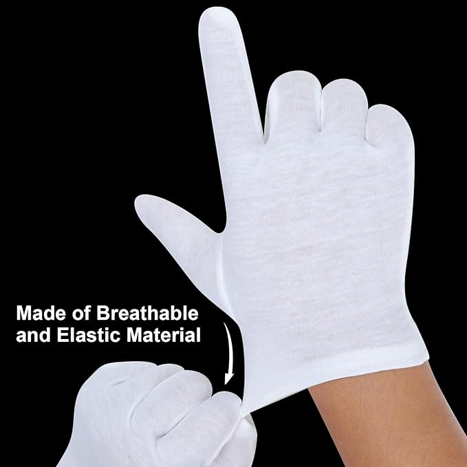 Senkary 10 Pairs White Cotton Gloves for Men Women, Cloth Work Gloves Liners for Art Handling, Photography, Photo, Coin Jewelry Inspection, Archival, Dry Hands Sleeping, Eczema