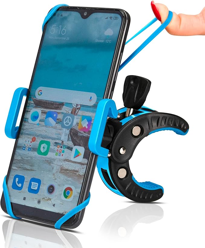 Baby Stroller Phone Holder, Shopping Cart, Golf Cart, Push Cart, Bike Phone Mount, for Motorcycle, Scooter, ATV, Boat, Spin Bike, Treadmill, Handlebar- Universal- iPhone, Cell Phone Clamp (Blue)