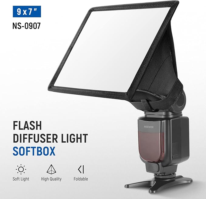 NEEWER 9"x7" Flash Diffuser Softbox — Universal Collapsible Speedlight Softbox for Canon, Nikon, Sony, Godox