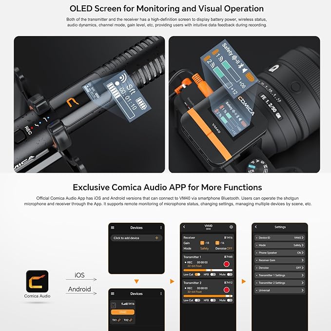 COMICA VM40 Wireless Shotgun Microphone with Receiver for Camera,Smartphone and PC,Support APP Control USB C Digital Output for Video Recording, Podcasting and Interview