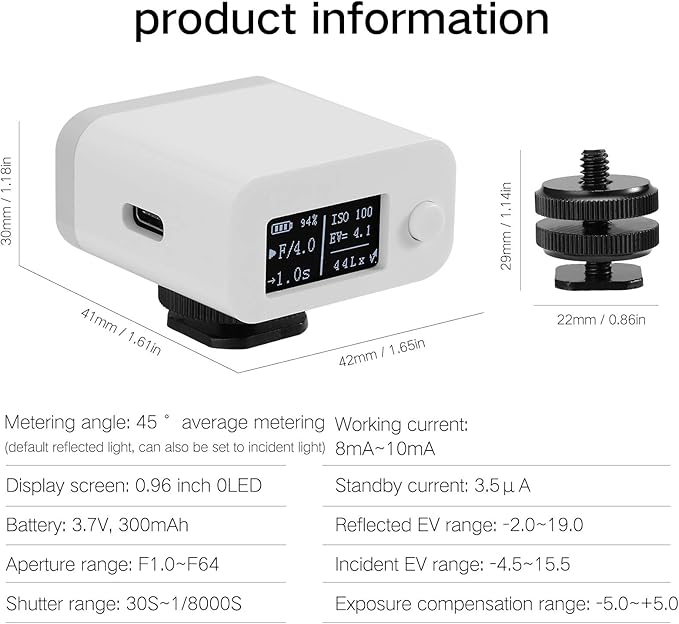 M08 Light Meter Camera Phoeter Photography Set-top Reflection Light Meter Hot/Cold Shoe Fixing Camera Light Meter