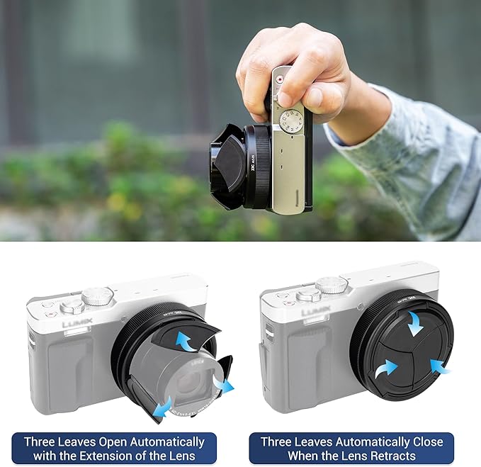 Lumix ZS99 TZ99 Auto Open and Close Lens Cap Metal Frame Body Cover for Panasonic Lumix ZS99 Digital Camera Accessories, TZ99 Automatic Lens Protective Cap with EVA & Silicone Interior, No Vignetting