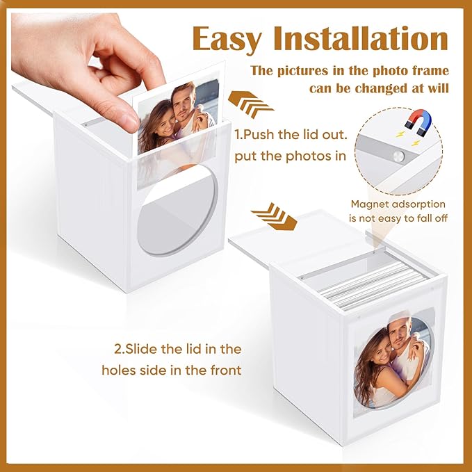 DARCKLE Mini Polaroid Frame & Photo Storage Box,4.2’’x3.5’’ Instax Frame,With magnetic sliding cover for Polaroid i-Type/600/SX-70 Film/Instax Mini Film,Wedding Guest Book Alternative