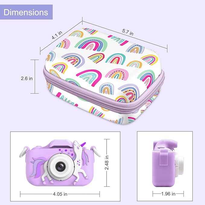 FINTIE Kids Camera Case Compatible with Goopow/Seckton/Dylanto/Mgaolo/Masterbee/CIMELR/Desuccus Kids Digital Camera Toys, Children Carrying Bag, Birthday Festival Gift, Dreamy Rainbow