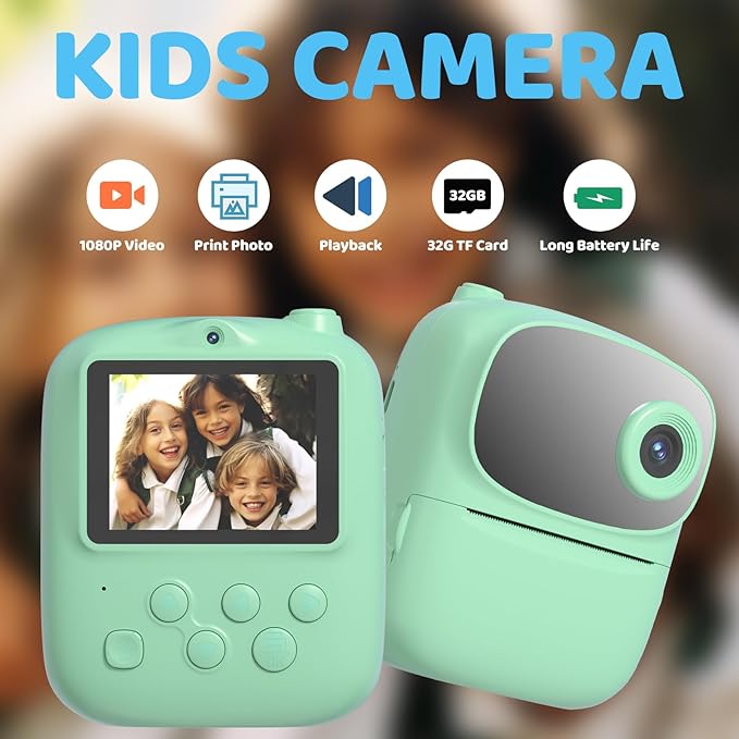 Kids Instant Print Camera 2025, 32GB Memory, Dual Lens with 2.4-Inch Screen and 1080p HD, Nice Gift for Boys and Girls Ages 4-13, Ideal for Toddlers and Teenagers