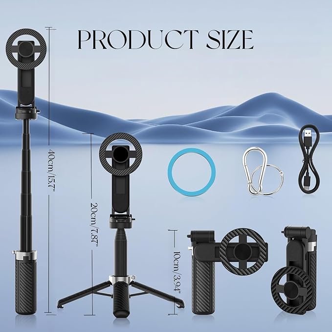 4-in-1 Multifunctional 360° Rotation Magnetic Selfie Stick for iPhone/Android - Portable Extendable Tripod with Detachable Remote, Universal Phone Mount & Metal Ring (Magnetic)