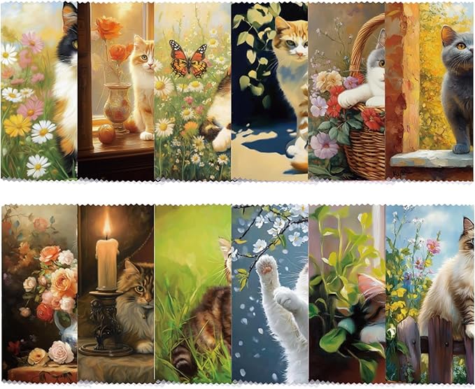 FREEBLOSS 24Pcs Microfiber Cleaning Cloth Cat Pattern Glasses Cleaner Cloths Eyeglass Cleaning Cloth Premium Thick Cloth for Glasses Oil Painting Cleaning Cloth for Window Mirrors 6.3x6.3inch