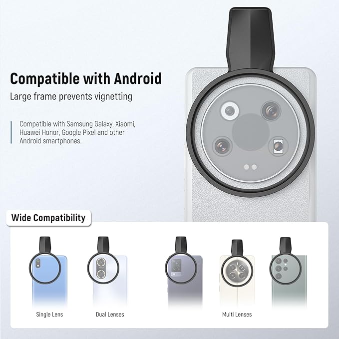 NEEWER 67mm Clip On Black Diffusion 1/4 Filter for Phone, Photography Camera Lens Accessories Kit Compatible with Android Samsung S25 Ultra Google Pixel Huawei Xiaomi, FL-B20