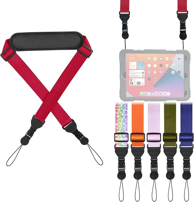 Universal Shoulder Strap, Neoprene Padded Bag Strap with Double Adjustable Buckles, Comfortable Neck Lanyard for Camera, Cellphone Tablet,iPad, Laptop, Binocular, Luggage Bag(Red)