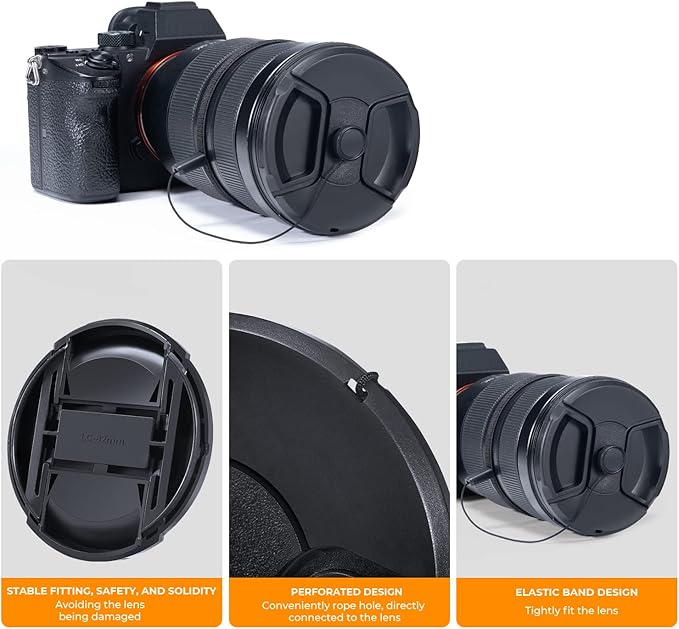 K&F Concept 46mm Lens Cap, 9-in-1 Center Pinch Lens Cover + Anti-Loss Keeper Leash + Microfiber Cleaning Cloth Kits Compatible with Nikon, Canon, Sony, Fujifilm Camera Lenses