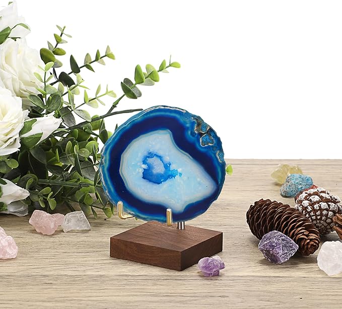 Hipiwe Display Stand Easel with Adjustable Metal Arms Wooden Base Rock Display Easel Holder for Fossil Coral Geodes Rock Mineral Agate Plate Seashell and Small Collectibles,2.6"x2.6"x4.2"