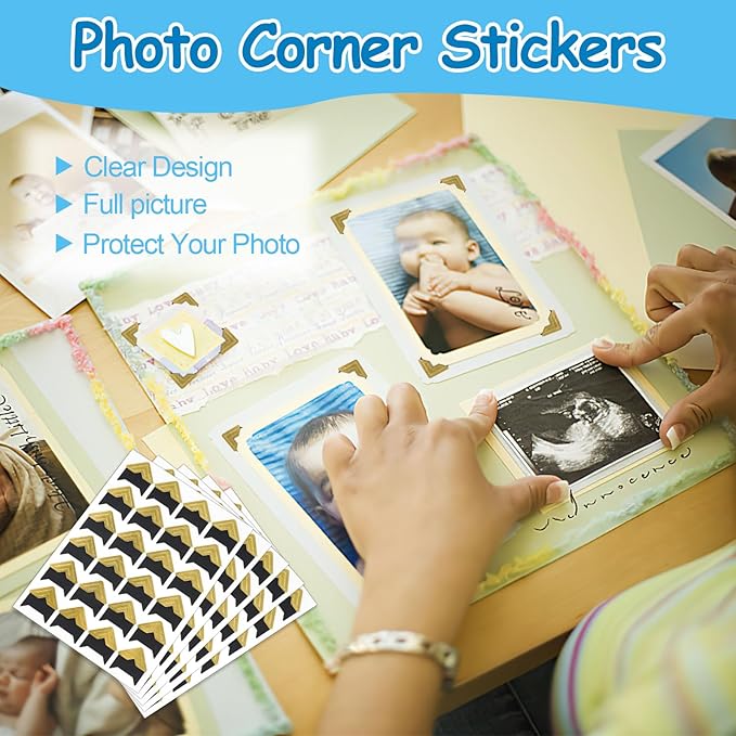 432 Pcs Photo Corners, Self Adhesive Picture Corners, Acid Free Corner Stickers for Scrapbooking, Photo Mounting Corners for DIY Scrapbook, Photo Album, Memory Books (Gold)
