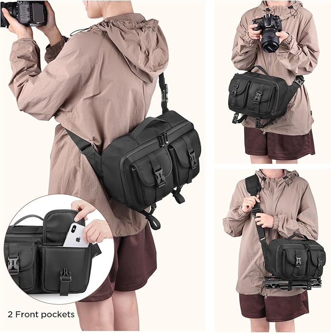 Camera Sling Bag,DSLR Camera Bag with Tripod Holder,Waterproof Camera Shoulder Crossbody Bag for Photographers (Black)