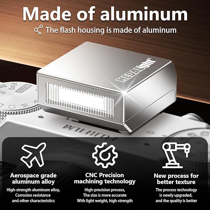 New Aluminum F1s Mini Camera Flash for Ricoh GR3/GR3X/Fuji/Sony ZV1/Nikon/Canon/Olympus/Digital Film Cameras,Portable Hot Shoe Speedlite for DSLR Camera(Silver)