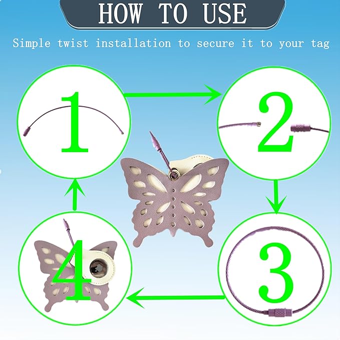 Cute Leather Luggage Tag Holder Case compatible with AirTag,Hidden Compartment for Travel Suitcase Tracking Case with Stainless Steel Loop,Name ID Label(Butterfly A)