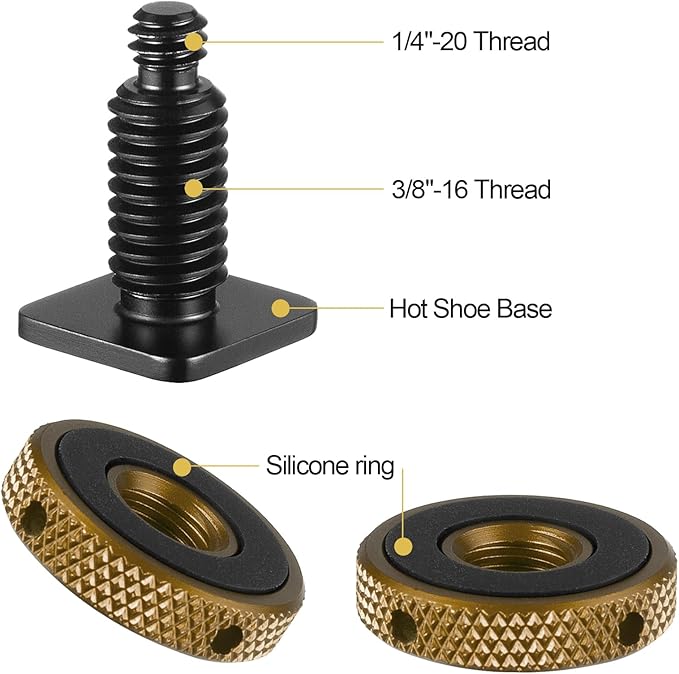 MINIFOCUS 4 Packs Camera Hot Shoe Mount Adapter, Double Nut with 1/4" and 3/8" Aluminum Alloy Tripod Screw Flash Shoe Mount for LED Monitors, Microphone, DSLR Field Monitor