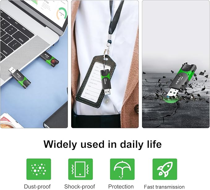 KEXIN 64 GB Flash Drive 10 Pack USB 3.0 Flash Drive 64G Thumb Drive 3.0 Memory Stick Data Storage USB Stick with LED Indicator,64G 10Pack Black+ Green