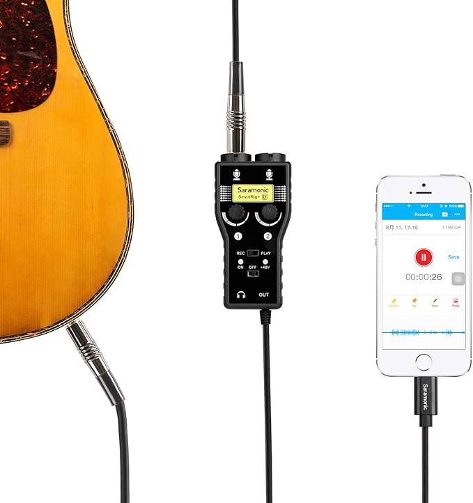 Lightning Microphone Preamp Compatible with iPhone 11 X 8 7 6 Vlog, Saramonic 2-Channel Lightning Mic XLR & 6.3mm Guitar Interface for iPad iPod, iOS Smartphone Tablet YouTube Video