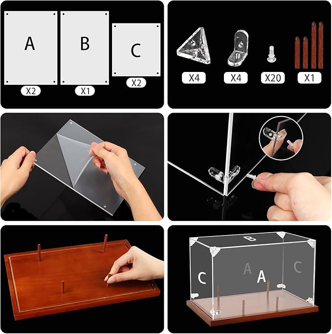 Clear Acrylic Football Display Case with Wood Base & Tee, Memorabilia Stand Cube Holder, Dust Protection Transparent Storage Box for Single Ball Souvenir Football Collections