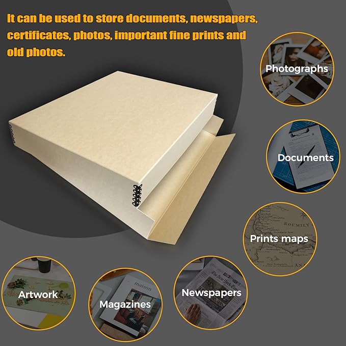 Golden State Art, Archival Storage Box, Acid-Free Drop Front Museum Box with Metal Edge for Storing Artwork Photos Documents Prints Arts and Crafts (Tan-17.75x22.75x3 Inches) Pack of 2