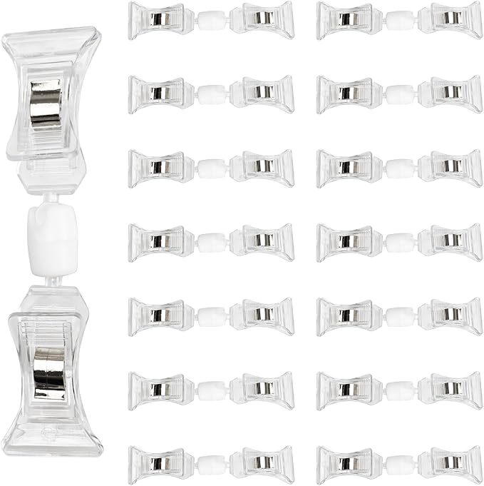 PDETVEO 15PCS Double End Mini Sign Holder Clips, Rotatable Price Signs Display Clips, Plastic Retail Cards Clips for Merchandise/Retailers