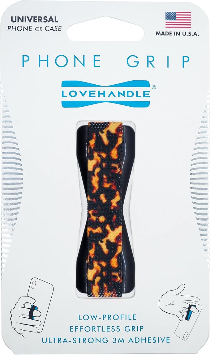 LOVEHANDLE Universal Phone Grip for Smartphones & Mini Tablets - Phone Holder for Hand - Wireless Charging Compatible - Made in The USA - Tortiseshell