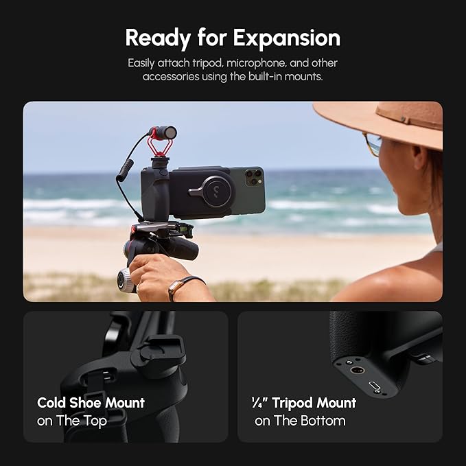 ProGrip Mobile Battery Grip, DSLR-Style Phone Camera Grip with Built-in Powerbank of Qi Charging, Ergonomic Handle with Wireless Shutter Button, Phone Stand Dock, Built-in Cold-Shoe & Tripod Mount