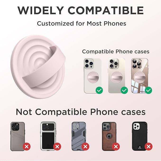 Upgraded Magnetic Phone Grip, Liquid Silicone Soft and Portable, Removable Finger Loop Ring Grip Holder for iPhone, Strong Magnetic Attraction, Compatible with MagSafe Phone Case, Lovely Pink
