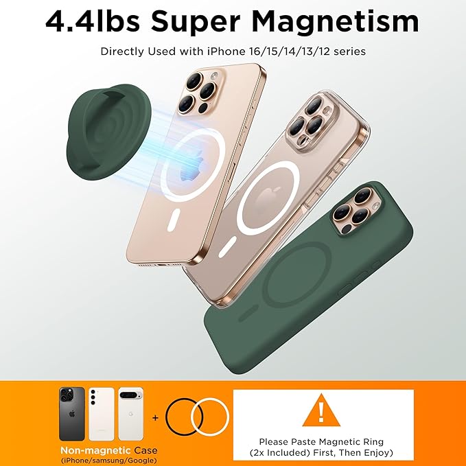 Magnetic Phone Grip Ring Holder, Liquid Silicone Magnet Cell Phone Grip Finger Loop, Compatible with Magsafe, Back of Phone for iPhone 17/16/15/14/13/12 Series, Alpine Green