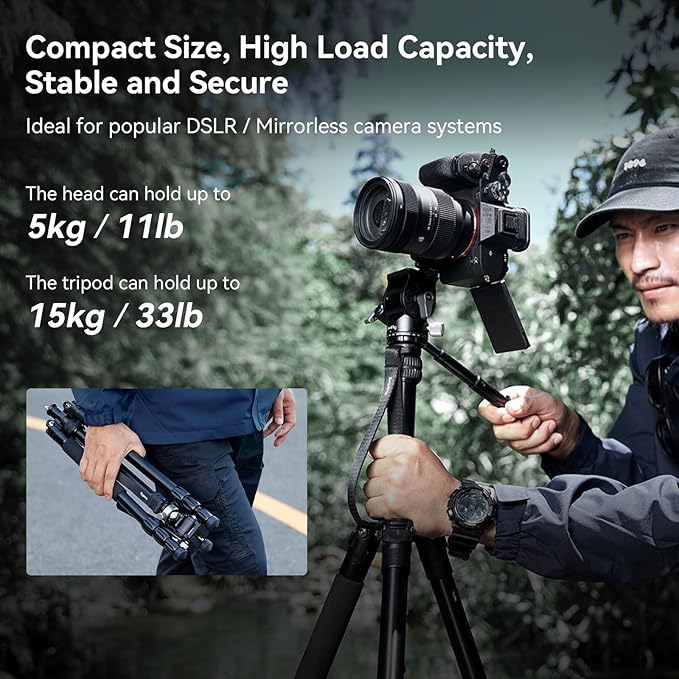 SmallRig CT195 Video Tripod Kit, 73" Camera Tripod with Pan Tilt Fluid Head for Vertical/Horizontal Shooting, Max Load 15kg / 33Ibs for Camcorder, Mirrorless, DSLR - 4307
