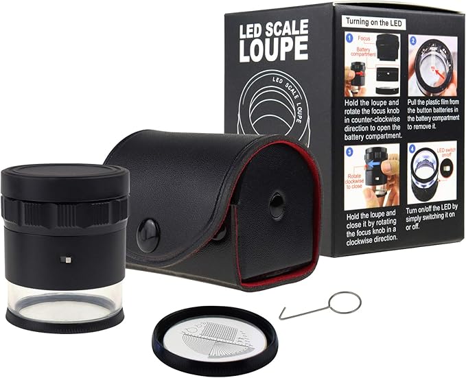 10x Magnification 8 LED Light Glass Scale Chart Jewelers Eye Loupe Magnifier 25mm Field of View