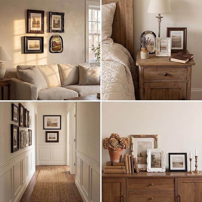 Kathfly 15 Pack Vintage Picture Frames for Wall or Tabletop Display Ornate French Country Frames Vintage Farmhouse Decor Antique Wall Art Set for Gallery Bedroom Living Room Decor (Retro in Black)