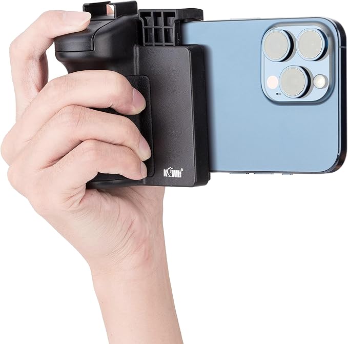 KIWIFOTOS Phone Camera Grip Handle Holder Phone Tripod Mount with Remote Shutter & Cold Shoe Adapter for iPhone 17 16 15 14 Pro Max Samsung Smartphone Selfie Vlog Video Shooting