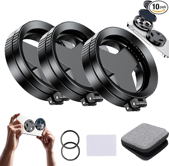 Anti Glare Magnetic Phone Filter, 52mm Polarizing Lens Quick Mount, Reduces Reflections Enhances Colors with Foldable Stand, Rotatable Polarizer Filter Compatible for Video Recording (3pcs)