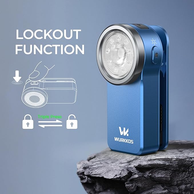 Wurkkos HD03 EDC Flashlight Rechargeable Clip-on Light, 680Lumens Mini Pocket Flashlight with RGB, Magnetic Small Flat Flashlight for Camping, Repairing, Signaling, Cycling (Blue)