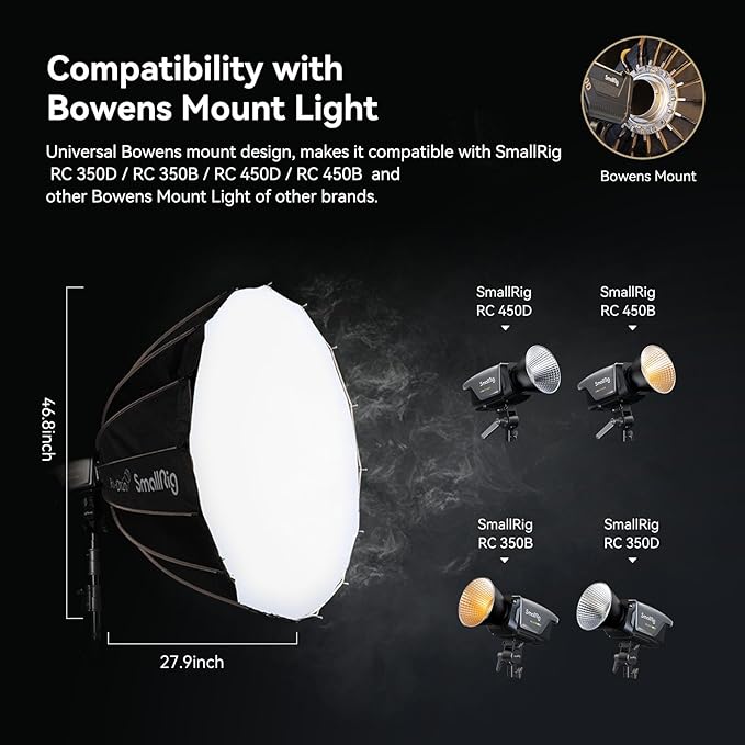 SMALLRIG Parabolic Softbox Quick Release, Parabolic Softbox, Compatible with SmallRig RC 120D/RC 120B/RC 220D/RC220B and Other Bowens Mount Light (47.2inch/120cm)