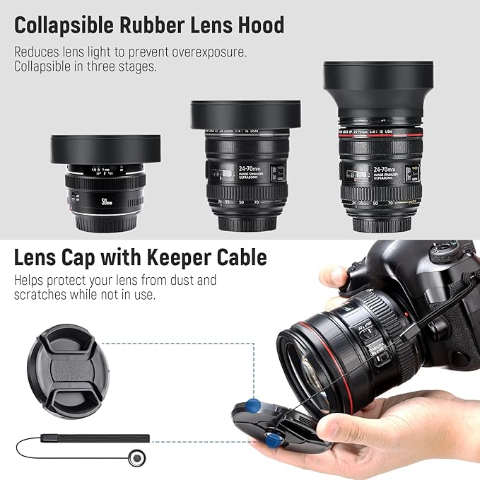 NEEWER 58mm ND Lens Filter Kit: UV, CPL, FLD, ND2, ND4, ND8, Lens Hood and Lens Cap Compatible with Canon Nikon Sony Panasonic DSLR Cameras with 58mm Lens
