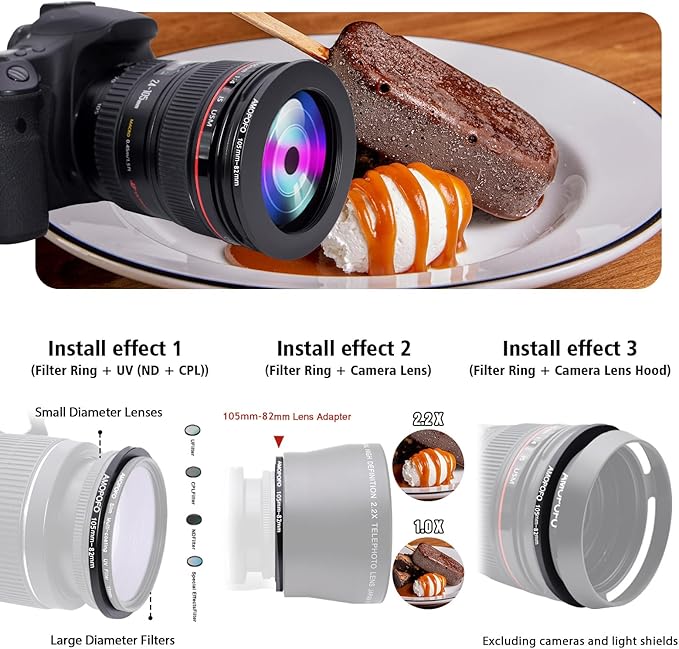 105mm Lens to 82mm Camera Filter Ring,105mm to 82mm Step-Down Ring Filter Adapter for 82mm UV,ND,CPL,Metal Step-Down Ring