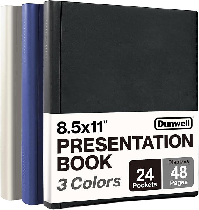 Dunwell Presentation Binder 24-Pocket, Displays 48 Pages, 8.5x11 Portfolio Binder with Plastic Sleeves, Storage and Organizer for Documents, Certificates, Projects, Photos (3 Pack, Assorted)