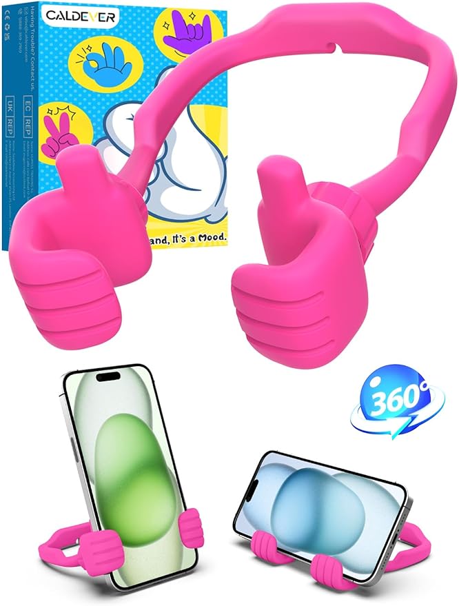 Easter Basket Stuffers Gifts for Teens Girls Her Women Cell Phone Holder: Thumbs Up Lazy Phone Holder for Desk Gifts for Adults Kids Teenager Wife Mom Funny White Elephant Useful Trendy Stuff Hot Pink