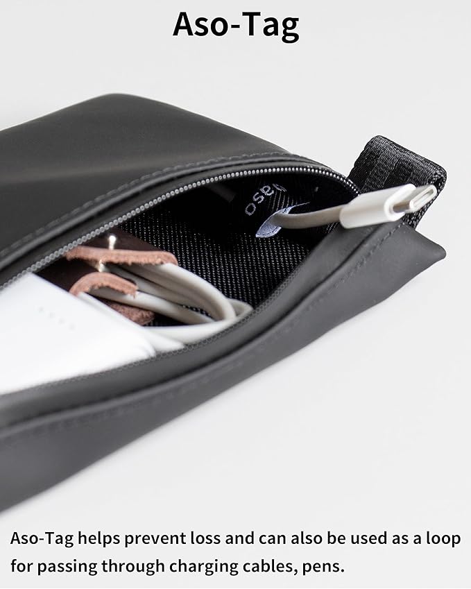 Water-Resistant Zipper Pouch, Made in Japan, Compact Organizer for Cords & Essentials, Multipurpose Bag for Cosmetics, Travel Accessories & Toiletries, Eco & Durable Materials, TOFTPOUCH, Small, Black