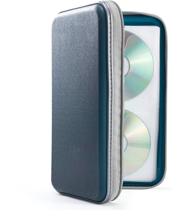 UENTIP 96 Capacity CD Case,Portable DVD Hard Plastic Case Holder CD Organizer Wallet Protective DVD Storage (dark blue, 96)