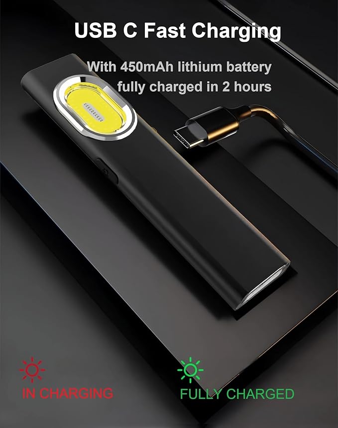 Pocket LED Flashlight, Ultra-Slim 8mm EDC Flashlight Rechargeable, 600 Lumens, 8 Modes Mini Flashlight for Car, Home, Camping, Hiking, Night Work, Walking, Emergency